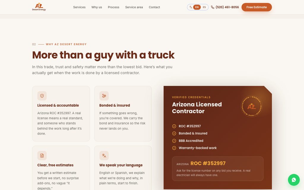AZ Desert Energy — Credenciales y licencias